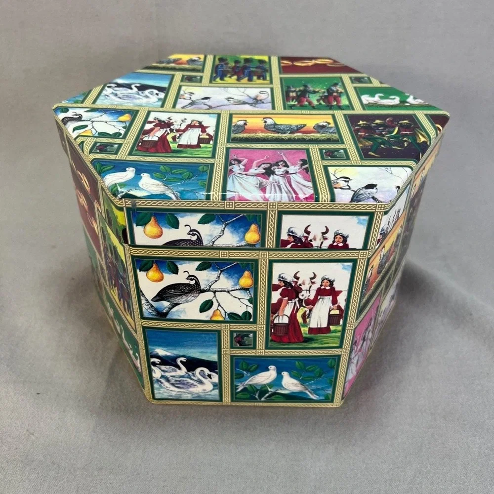 12 Days of Christmas Vintage Decoupage Ornament Set with Storage Box Complete